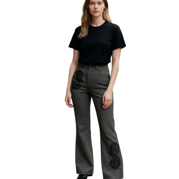 Etcerera Dark wool blend textured tweed Paisley embellished  trousers NWT sz 10 - Picture 1 of 10